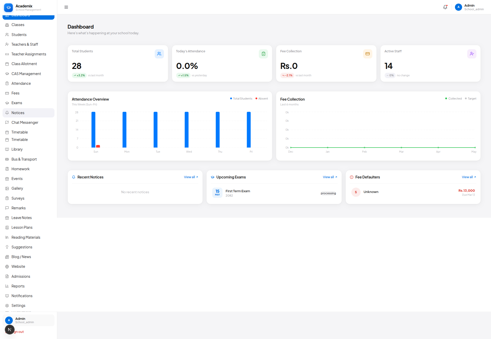 Academix admin dashboard preview