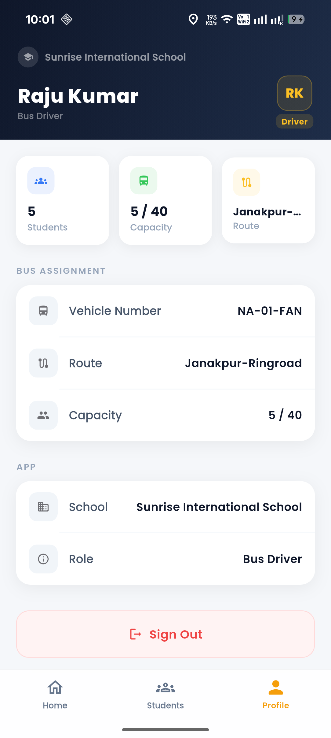 Driver app preview